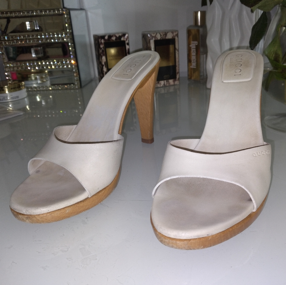 Vintage Gucci Y2K off white leather slip on heels size 39 - Picture 7 of 14